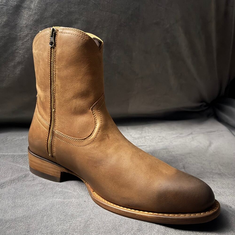 Quince Men's Crafted Leather Western Zip Boots Whiskey Size 12 NIB